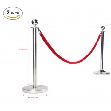 Round Top Polished Stainless Steel Stanchion Queue Barrier Crowd Control Barrier Stanchion, 2 pack(without rope)